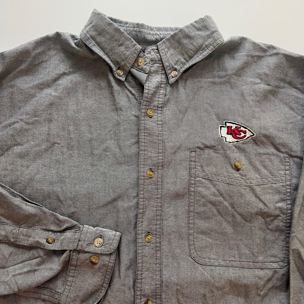 Kansas City Chiefs Button Down Shirt Mens Large Grey Cotton NFL Football KC
